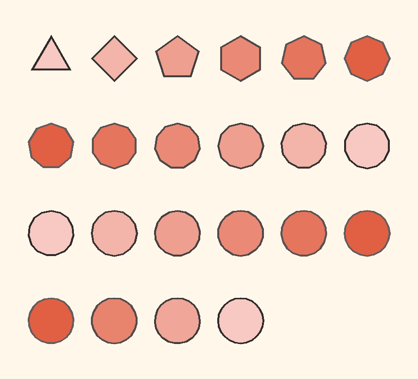 Rows of colored polygons